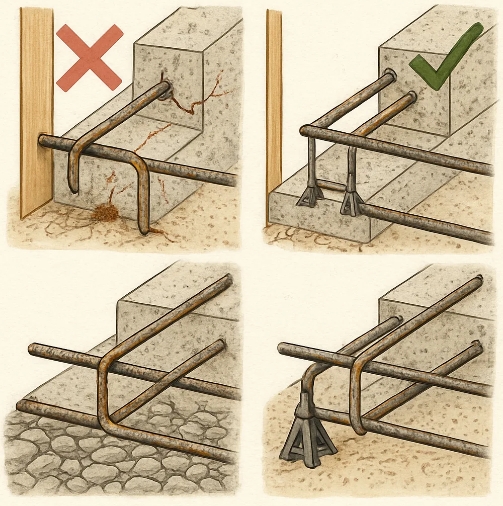Схематичное изображение армирования бетонной ступени, садовой дорожки и ленточного фундамента