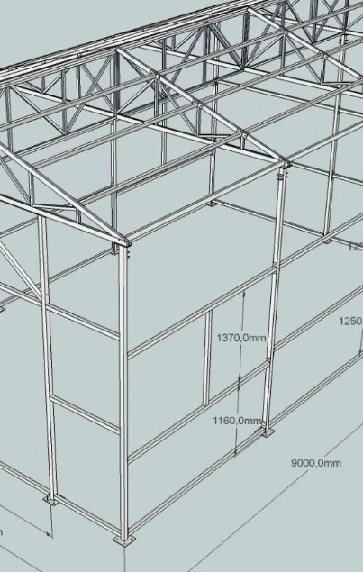 Эскиз металлоконструкции с указанием размеров и углов резки деталей