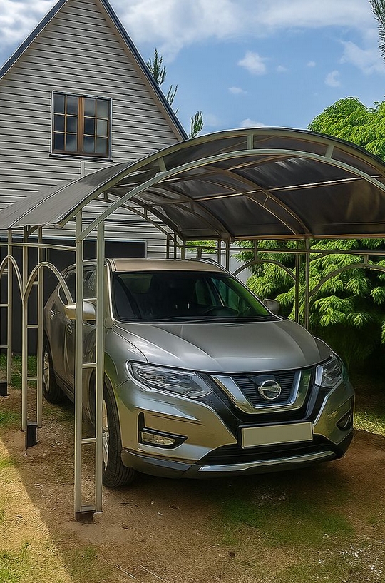 Автомобильный навес из поликарбоната на металлическом каркасе